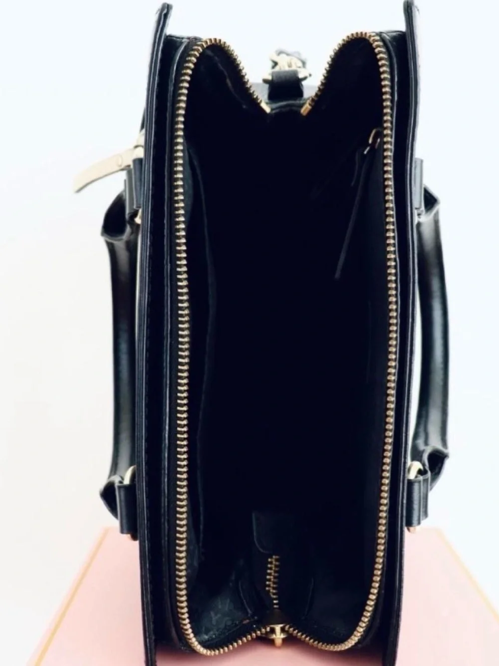 kate spade Black Satchel with Cream Zip Accent
